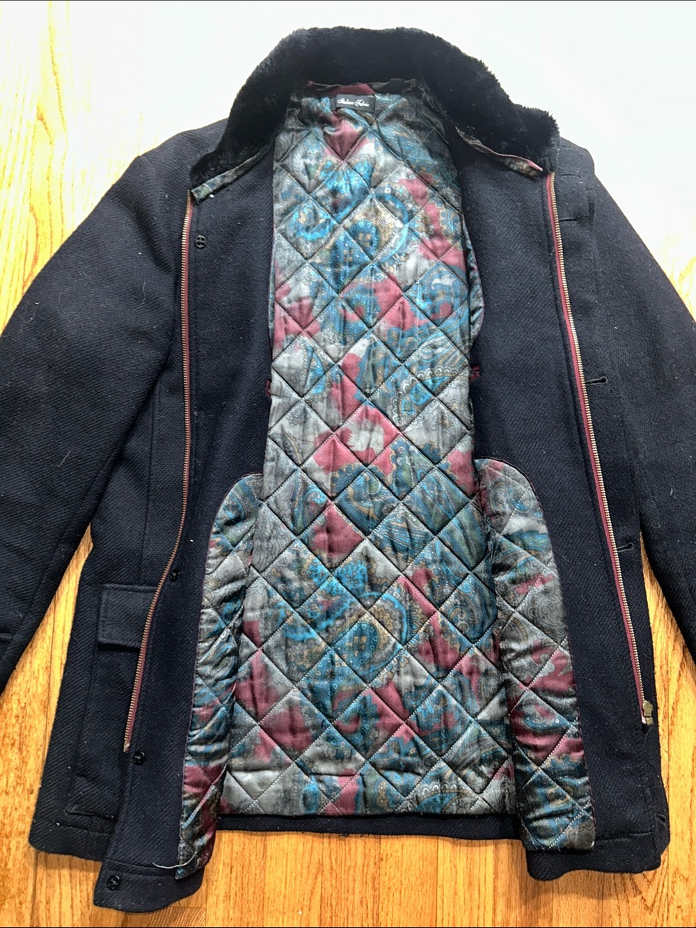 Ted Baker Men's Italian Fabric Navy Wool Blend Coat with Quilted Lining XL
